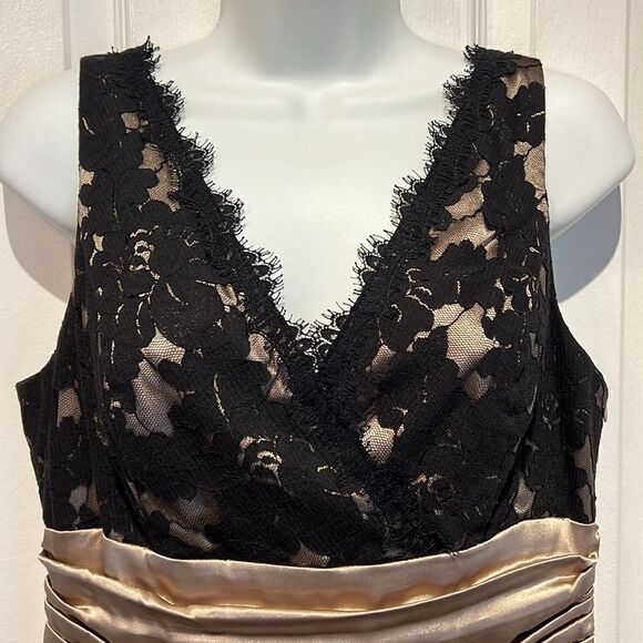 Joseph Ribkoff Black/Gold Lace‎ Sleeveless Moire Waist Midi Dress Size 10 - Picture 2 of 16